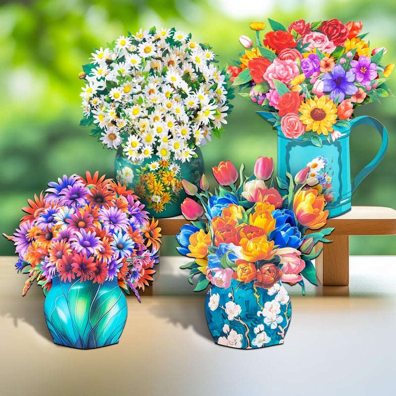 Magic Ants Pop up Flower Bouquet Cards Set, 4 Unique Floral Designs – Gerbera Daisies, Tulips, Sunflowers & Roses – 3D Greeting Cards for Birthdays, Mother's Day, Thank You, Get Well, and More – Elegant Gift for - Image 1