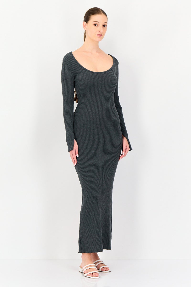Don't Call Me Jennyfer Women Ribbed Side Slit Sweater Dress, Dark Grey - Image 1