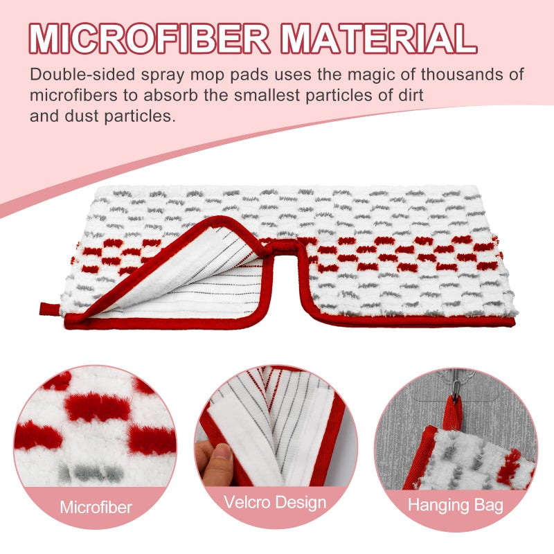 DLAIMI Microfiber Spray Mop Pads - Compatible With Promist Max  Double Sided Replace Head For Dry/Wet Floor Cleaning Usable (4 Pack Red) - Image 3