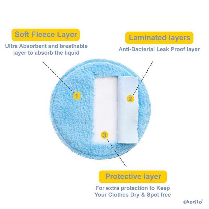 Cherilo Reusable Breast Pads for Feeding Mothers, High Absorbent Nursing Pads for Breastfeeding, Skin Friendly Nipple Pads for Women, Maternity Feeding Pads for Mothers with 3 Layer Overnight Protection, Washable, Sky Blue, 6 Pcs - Image 3