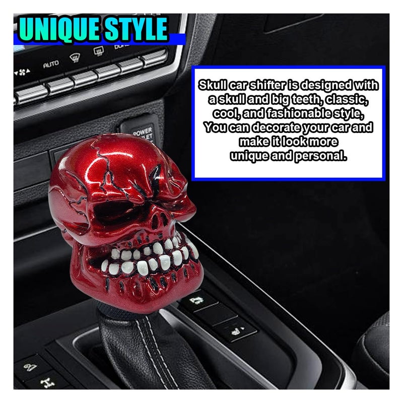 UHANBUT Skull Car Gear Shift Knob, Resin Automotive Transmissions Shifting Lever Handle, Big Tooth Skull Vehicle Gear Stick Shifter Knob Compatible with Most Manual Automatic Car SUV Truck (Red) - Image 3