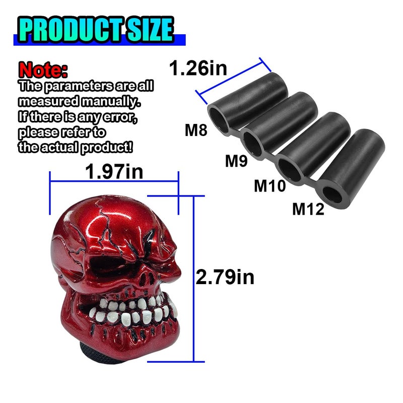 UHANBUT Skull Car Gear Shift Knob, Resin Automotive Transmissions Shifting Lever Handle, Big Tooth Skull Vehicle Gear Stick Shifter Knob Compatible with Most Manual Automatic Car SUV Truck (Red) - Image 2