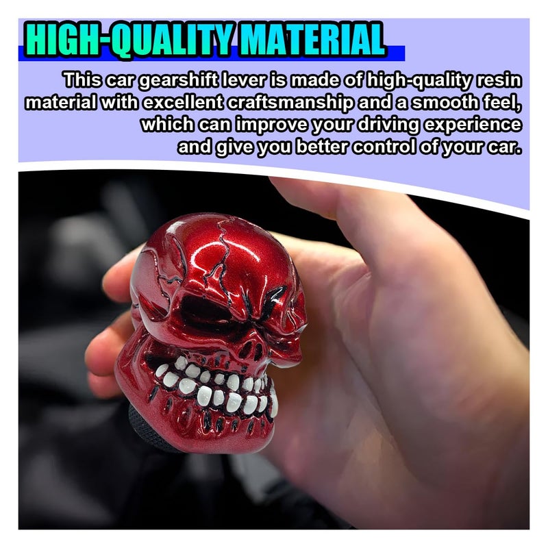 UHANBUT Skull Car Gear Shift Knob, Resin Automotive Transmissions Shifting Lever Handle, Big Tooth Skull Vehicle Gear Stick Shifter Knob Compatible with Most Manual Automatic Car SUV Truck (Red) - Image 4