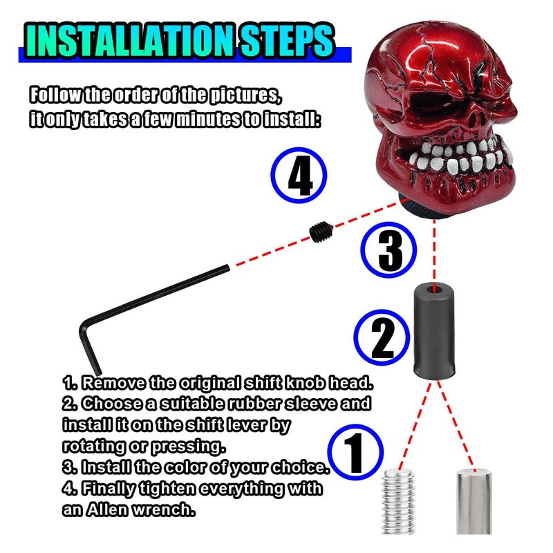 UHANBUT Skull Car Gear Shift Knob, Resin Automotive Transmissions Shifting Lever Handle, Big Tooth Skull Vehicle Gear Stick Shifter Knob Compatible with Most Manual Automatic Car SUV Truck (Red) - Image 5