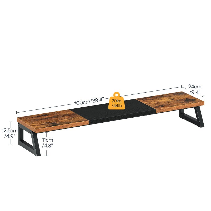 HOOBRO Dual Monitor Stand Riser, 39 Inch Large Computer Monitor Stand for 2 Monitors, Computer Monitor Riser, Desk Shelf Organizer for Office Desk, Accessories, Rustic Brown and Black BF121CJ01 - Image 2