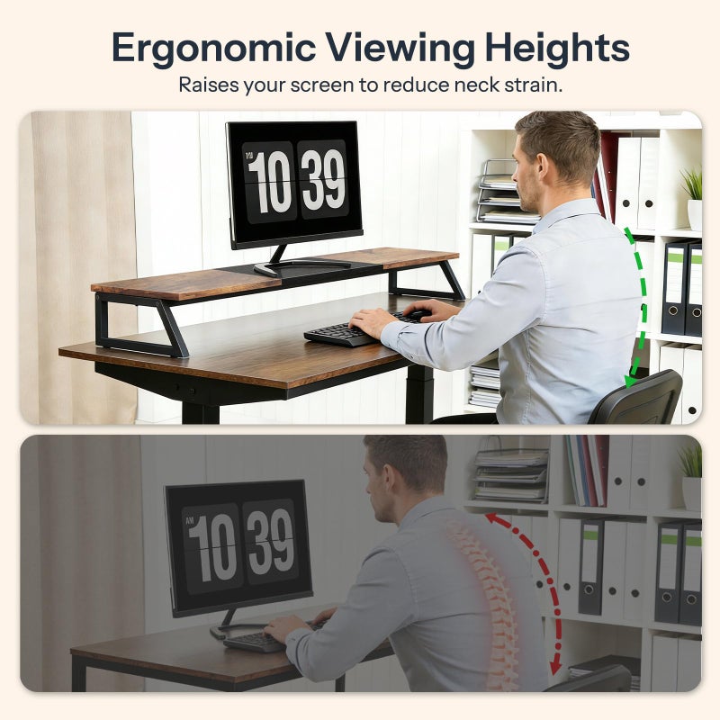 HOOBRO Dual Monitor Stand Riser, 39 Inch Large Computer Monitor Stand for 2 Monitors, Computer Monitor Riser, Desk Shelf Organizer for Office Desk, Accessories, Rustic Brown and Black BF121CJ01 - Image 5