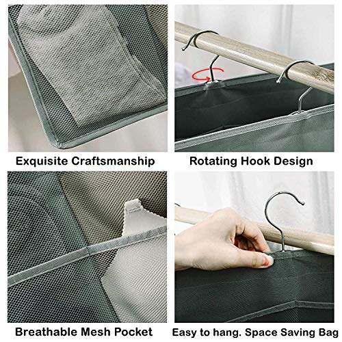 ZOMOZA Double Sided 30 Pockets Clear Hanging Bag Socks Bra Underwear Rack Hanger Storage Organizer Wall Hanging Closet Shelves Storage Pockets-Grey (Fabric) - Image 4