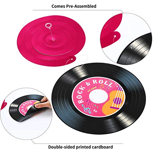 Sumind 30 Pcs 1950's Rock and Roll Music Party Sock Hop Decorations Vinyl Record Note Cutout Wall Decor Sign with Hanging Swirls Ceiling Decor for 50's Theme Rock Music Video DJ Party Supplies 7 Inch - Image 3
