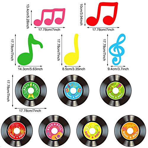 Sumind 30 Pcs 1950's Rock and Roll Music Party Sock Hop Decorations Vinyl Record Note Cutout Wall Decor Sign with Hanging Swirls Ceiling Decor for 50's Theme Rock Music Video DJ Party Supplies 7 Inch - Image 2