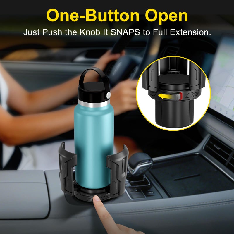 Zeyitian Cup Holder Expander (Adjustable Holder & Base, Auto-Fit Hold, One Button Open), Car Cup Holder Expander for Yeti, Hydro Flask, Nalgene, Owala, Bottles in 2.6"- 4.8" (1 Pack, Black) - Image 4
