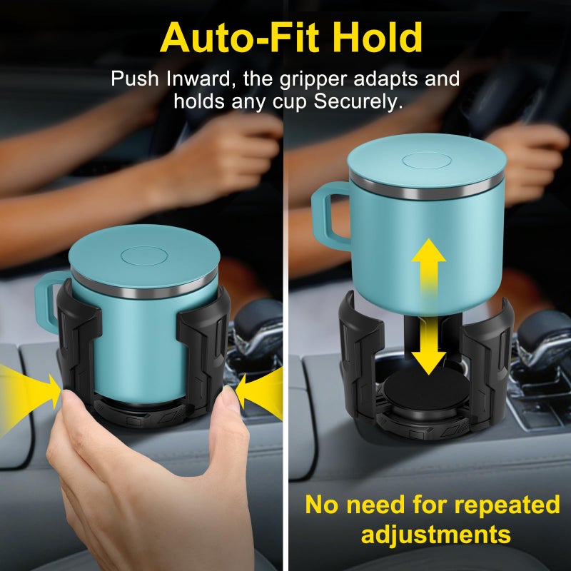 Zeyitian Cup Holder Expander (Adjustable Holder & Base, Auto-Fit Hold, One Button Open), Car Cup Holder Expander for Yeti, Hydro Flask, Nalgene, Owala, Bottles in 2.6"- 4.8" (1 Pack, Black) - Image 5