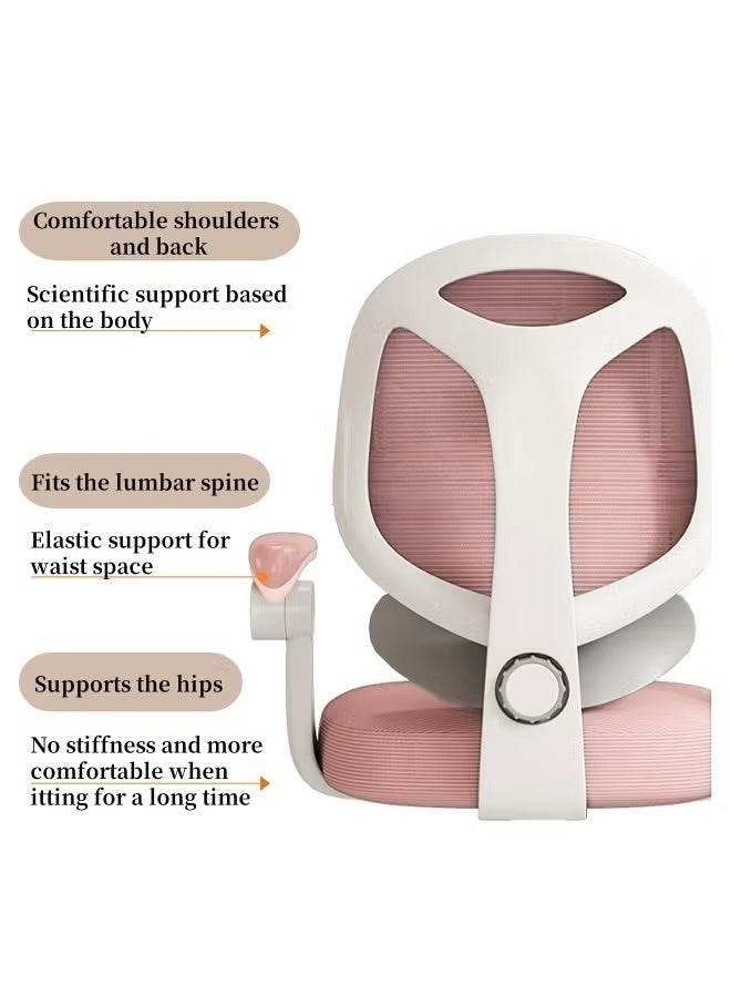 أيكين كرسي دراسة قابل لتعديل الارتفاع، كرسي مكتب للأطفال، كرسي كمبيوتر للأطفال مع دعم قطني، عجلات عالمية، مساند ذراع قابلة للطي، مسند قدم قابل للرفع، شبكة قابلة للتهوية ومادة إسفنجية عالية الارتداد، وردي - Image 3