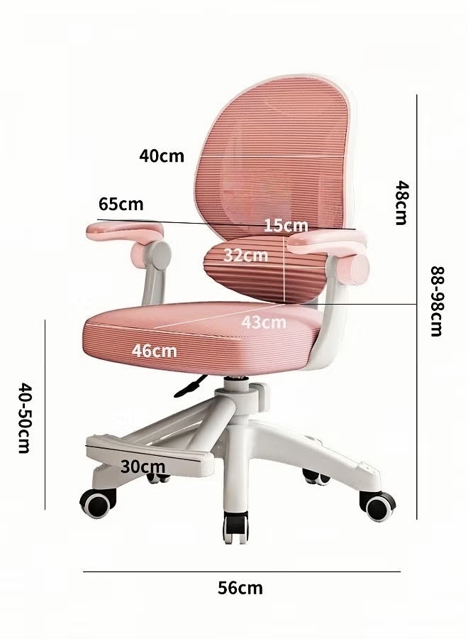 أيكين كرسي دراسة قابل لتعديل الارتفاع، كرسي مكتب للأطفال، كرسي كمبيوتر للأطفال مع دعم قطني، عجلات عالمية، مساند ذراع قابلة للطي، مسند قدم قابل للرفع، شبكة قابلة للتهوية ومادة إسفنجية عالية الارتداد، وردي - Image 2