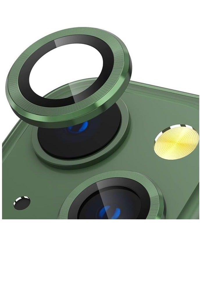 Camera Lens Protector Compatible withiPhone 13/13 mini/14/14 plus/15/15 plus | Impact Protection - High Clarity and Scratch/Fingerprint Resistant 9H Tempered Glass with Aluminum Trim (green)  - Image 1