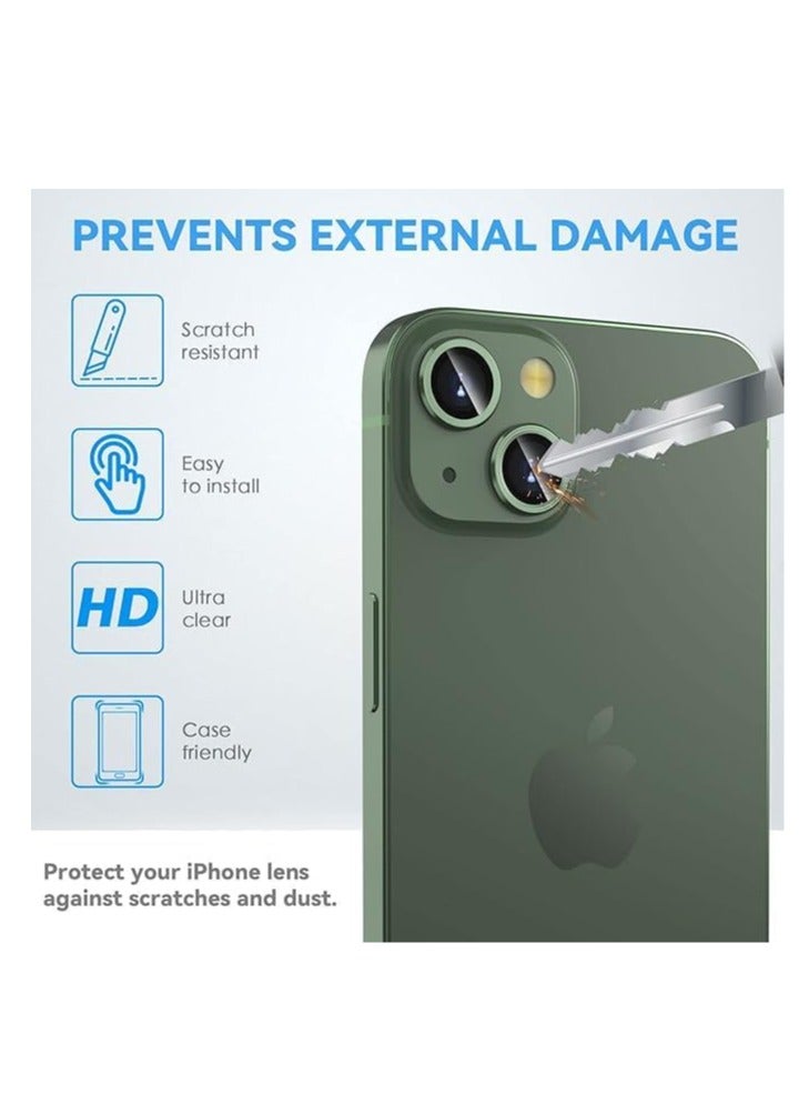 Camera Lens Protector Compatible withiPhone 13/13 mini/14/14 plus/15/15 plus | Impact Protection - High Clarity and Scratch/Fingerprint Resistant 9H Tempered Glass with Aluminum Trim (green)  - Image 2
