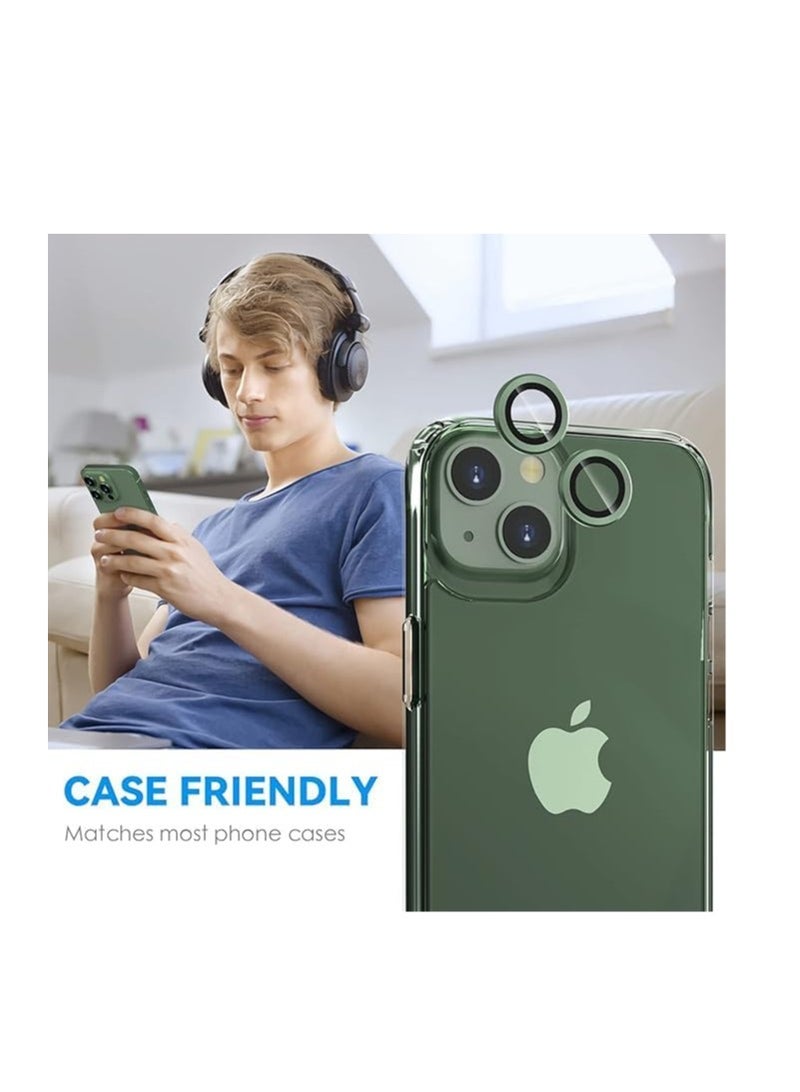 Camera Lens Protector Compatible withiPhone 13/13 mini/14/14 plus/15/15 plus | Impact Protection - High Clarity and Scratch/Fingerprint Resistant 9H Tempered Glass with Aluminum Trim (green)  - Image 3