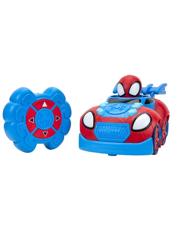 SPIDEY AND HIS AMAZING FRIENDS مارفل سبايدي وأصدقائه المذهلين سيارة التحكم عن بعد - مركبة مزودة ببطولة خارقة مدمجة مع 4 وظائف تحكم، زرقاء وحمراء - Image 1