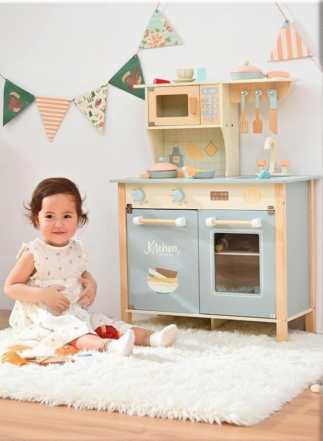 XiuWoo Wooden Play Kitchen Set For Kids Toddlers Kitchen Playset With Stove Oven, Sink and Accessories Toy Kitchen Set With Plenty Of Play Features Kids Play Kitchen Designed Gift for Ages 3+ - Image 1