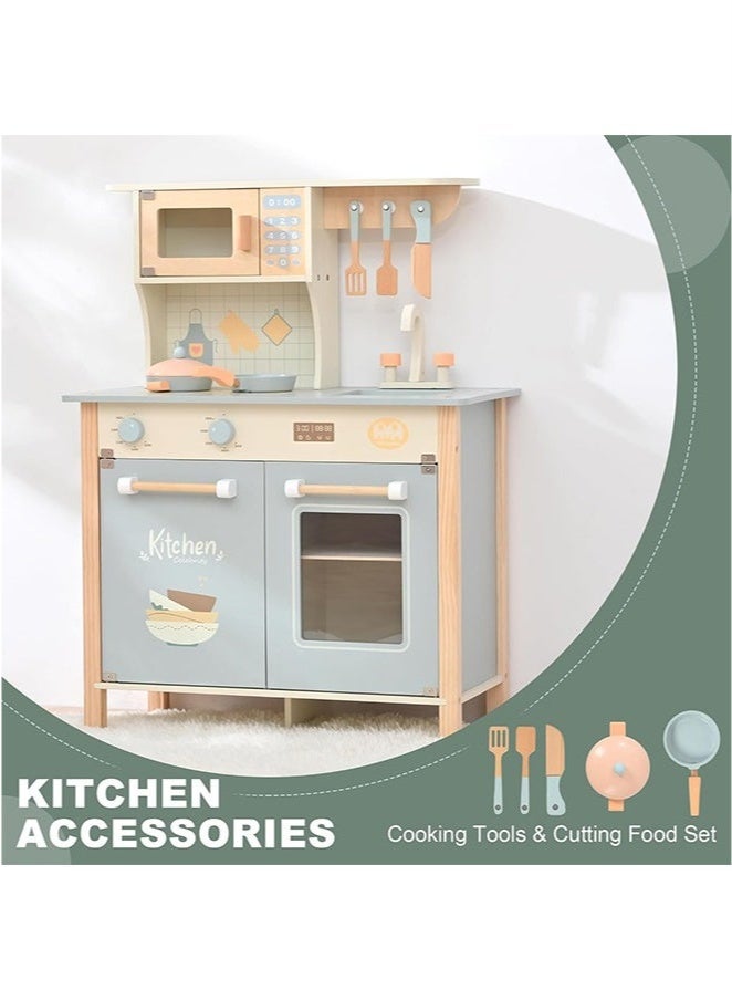 XiuWoo Wooden Play Kitchen Set For Kids Toddlers Kitchen Playset With Stove Oven, Sink and Accessories Toy Kitchen Set With Plenty Of Play Features Kids Play Kitchen Designed Gift for Ages 3+ - Image 2