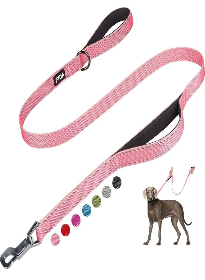 Fida 5 FT Heavy Duty Dog Leash with 2 Comfortable Padded Handles, Traffic Handle & Advanced Easy Snap Hook, Reflective Walking Lead for Large, Medium & Small Breed Dogs, Pink - Image 1