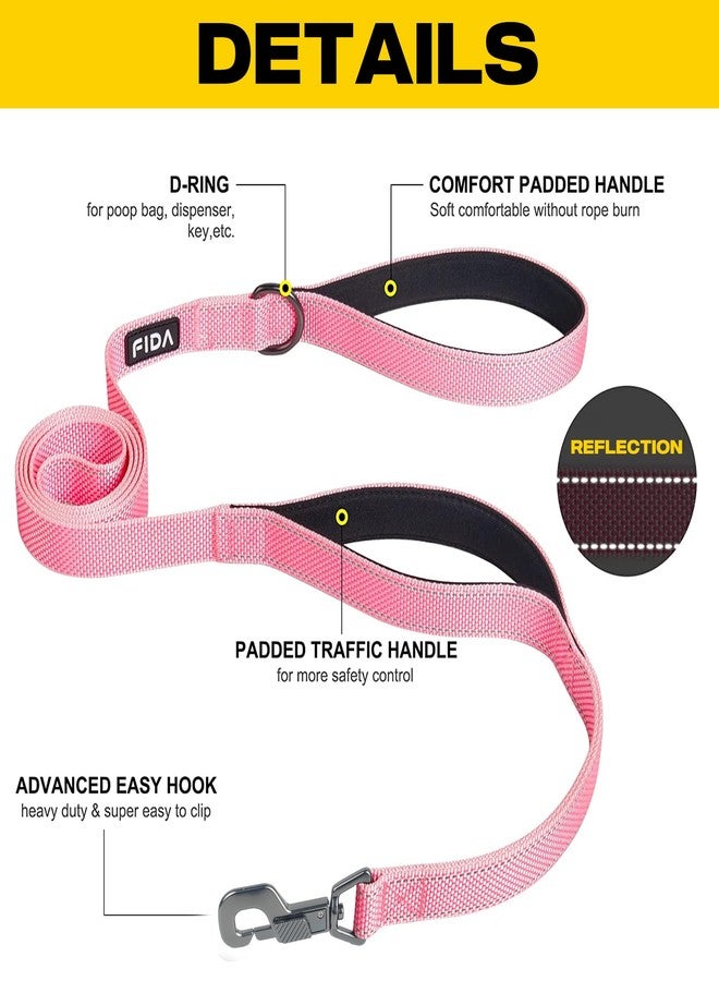 Fida 5 FT Heavy Duty Dog Leash with 2 Comfortable Padded Handles, Traffic Handle & Advanced Easy Snap Hook, Reflective Walking Lead for Large, Medium & Small Breed Dogs, Pink - Image 2