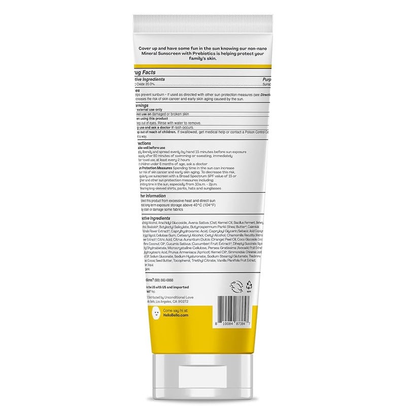Hello Bello Mineral SPF 55 Sunscreen Lotion with Prebiotics Water Resistant and Reef Friendly Sun Protection for Babies and Kids 3 fl oz Pack of 1 - Image 2