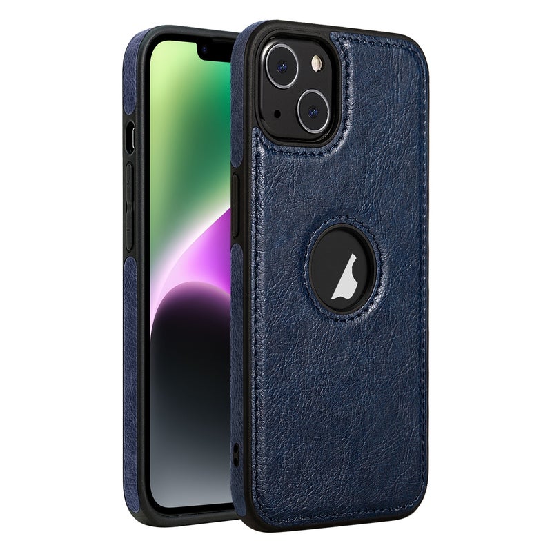 HuHa Protective Cover For iPhone 14 Plus Leather Texture Stitching Phone Case(Blue) - Image 1
