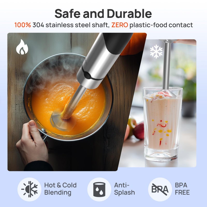 Consciot 10-in-1 Immersion Blender Handheld Max 1100W with Entire Stainless Steel Blender Shaft, Trigger Speed Control, 800ml Beaker, 600ml Chopper, Beaters, Frothers, Hooks, Masher, Whisk & 600ml Cup - Image 5