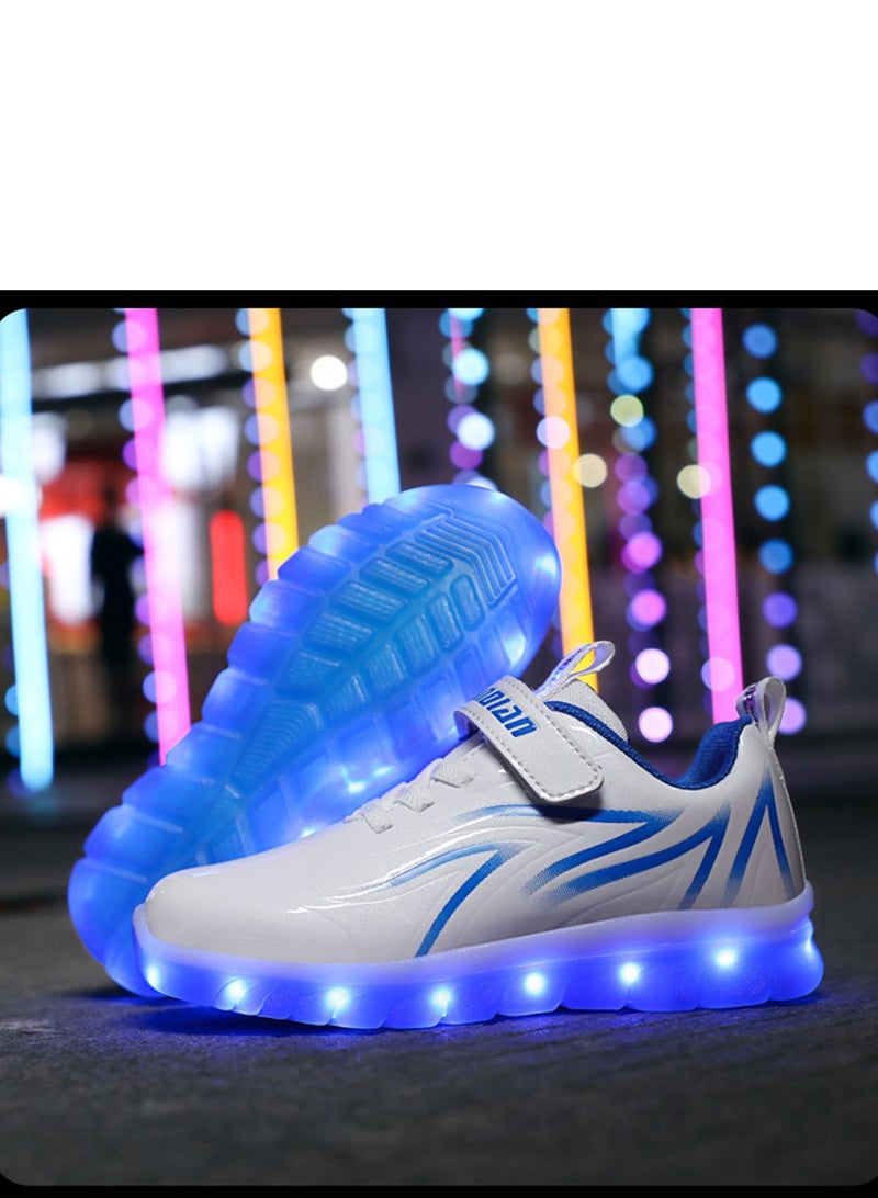 FASHION Walking Shoes LED Lights Shoes Light Up Boys And Girls Children USB Charge Blue - Image 1