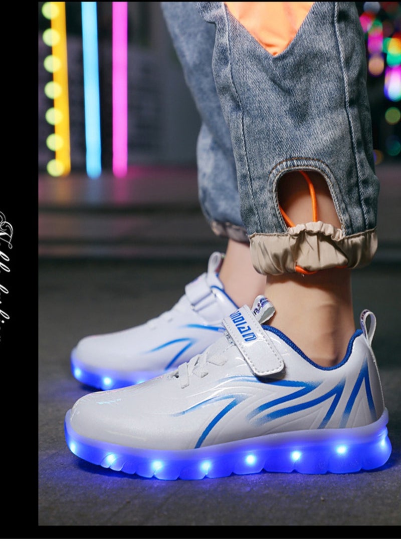 FASHION Walking Shoes LED Lights Shoes Light Up Boys And Girls Children USB Charge Blue - Image 2
