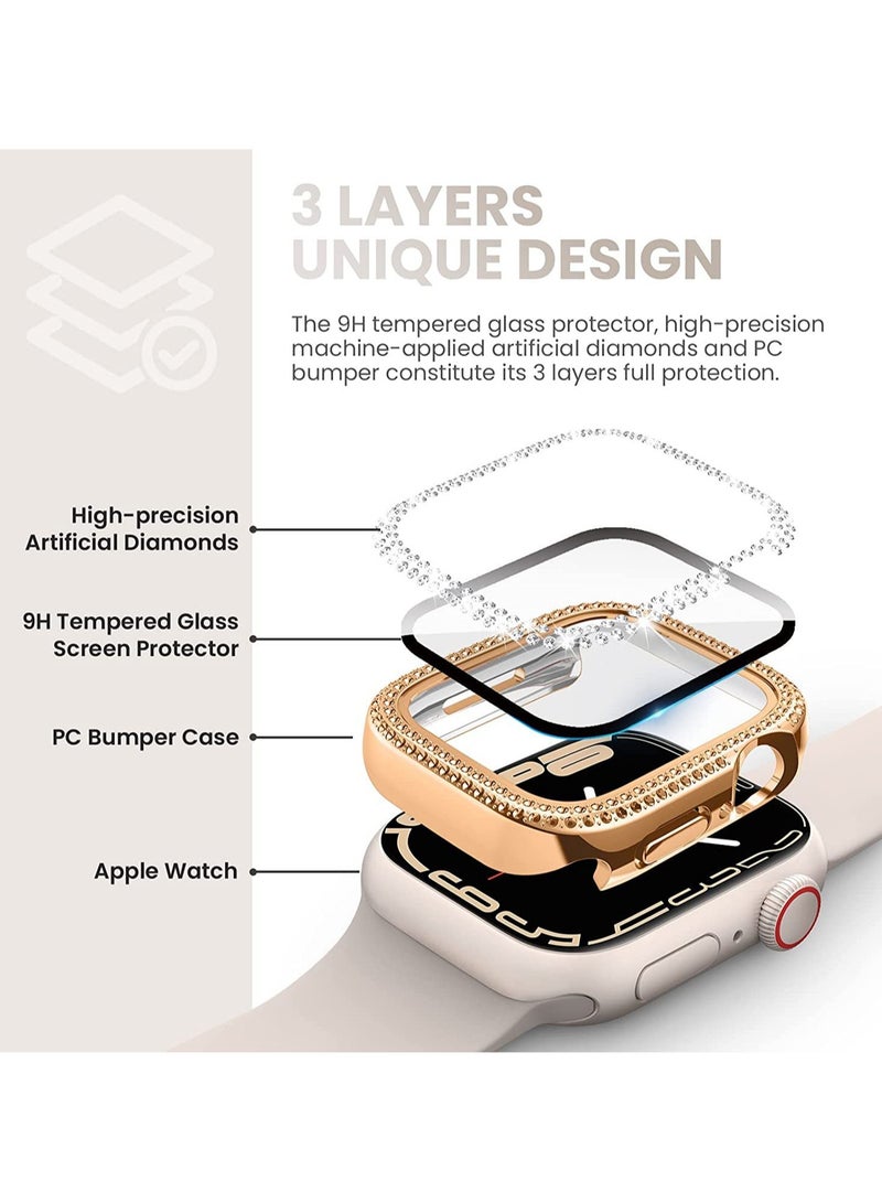 Gold Double Row Diamond Hollow For Apple Watch 44mm (456/Se Universal) Hard Protective Case, Shockproof - Image 2