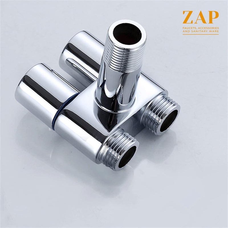 ZAP Brass 2-in-1 Angle Valve – Chrome Plated 2 Way Angle Cock with Wall Flange | Dual Outlet Tap for Bathroom, Wash Basin, Toilet Jet Spray, Health Faucet | Wall Mount Fitting - Image 4