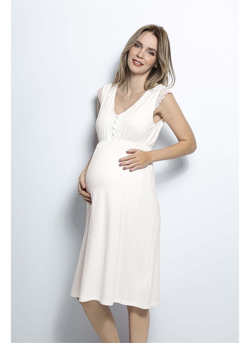 Monamise 18450 Women's Ecru Maternity Short Sleeve Nightgown 