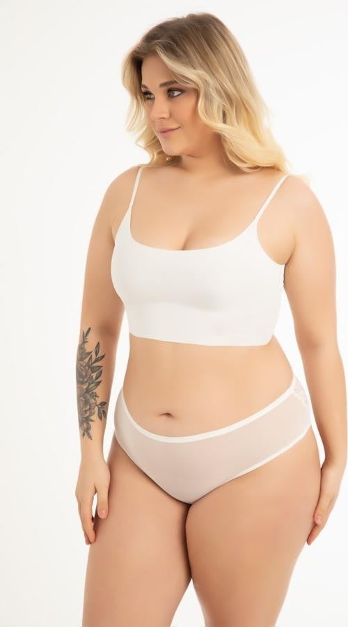 COTTONHILL Transparent Tulle Lace and Stone Detailed Private Area Open Plus Size Women's Thong Panties 3-Pack-2  - Image 3