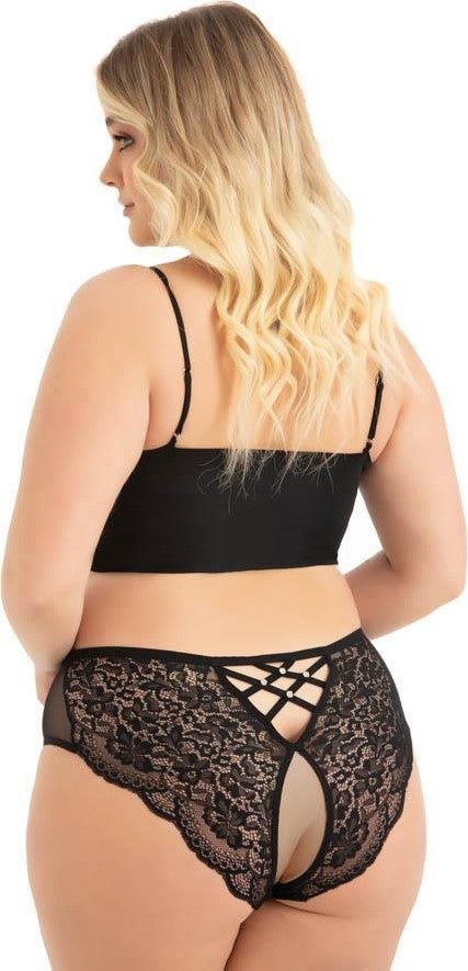 COTTONHILL Transparent Tulle Lace and Stone Detailed Private Area Open Plus Size Women's Thong Panties 3-Pack-2  - Image 4