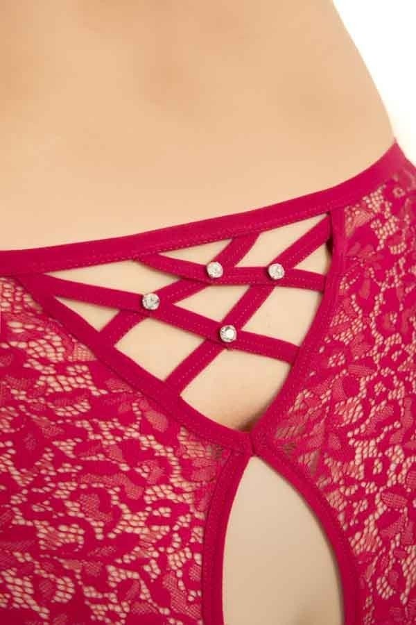COTTONHILL Transparent Tulle Lace and Stone Detailed Private Area Open Plus Size Women's Thong Panties 3-Pack-2  - Image 5