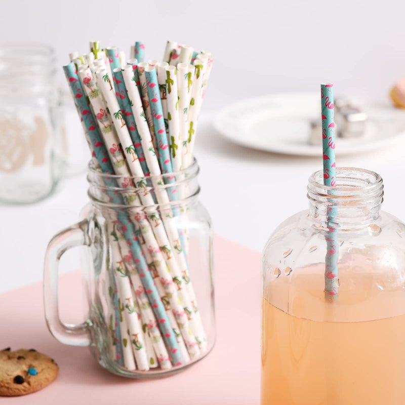 YAOSHENG Hawaiian Tropical Party Paper Straws  Pack 100 for Party Supplies Birthday Wedding Bridal/Baby Shower Juice  shakes Smoothies etc. - Image 2