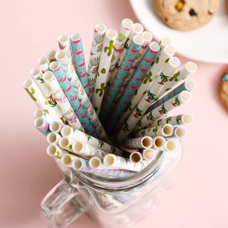 YAOSHENG Hawaiian Tropical Party Paper Straws  Pack 100 for Party Supplies Birthday Wedding Bridal/Baby Shower Juice  shakes Smoothies etc. - Image 3