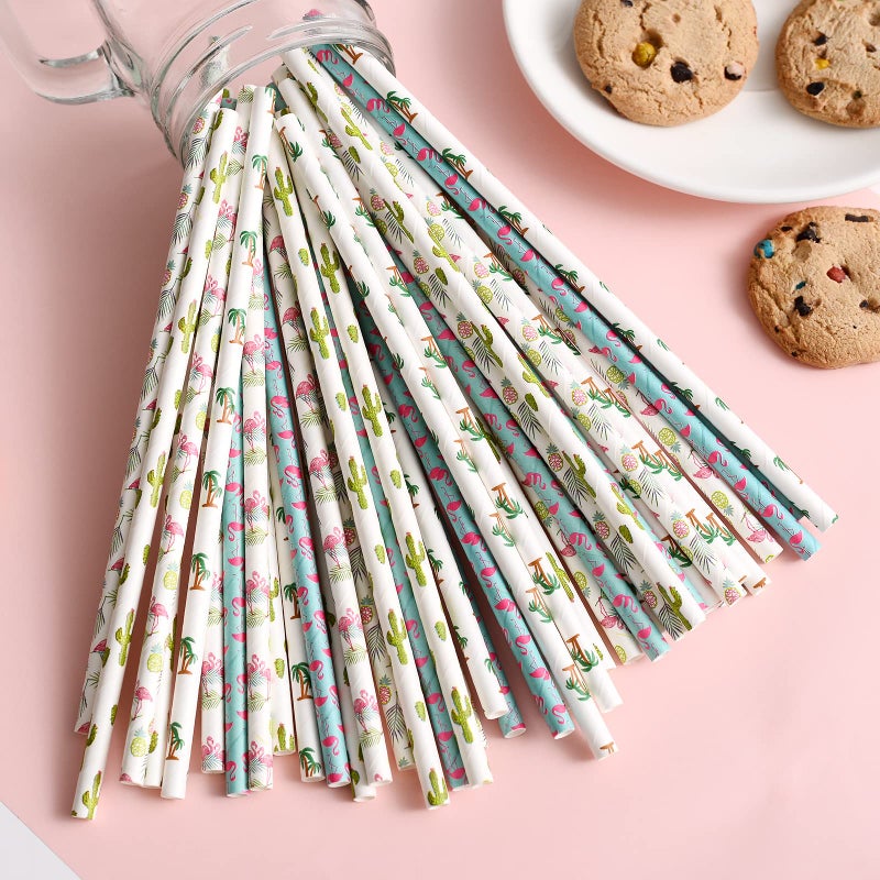 YAOSHENG Hawaiian Tropical Party Paper Straws  Pack 100 for Party Supplies Birthday Wedding Bridal/Baby Shower Juice  shakes Smoothies etc. - Image 4
