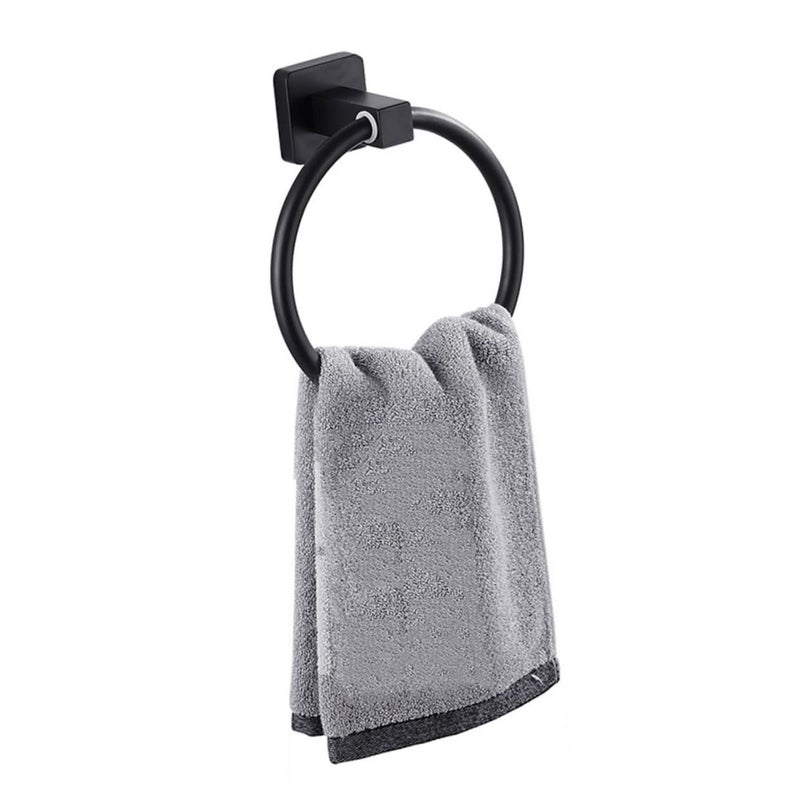 Black Aluminum Towel Ring Holder Wall Mount Rack For Bathroom Easy To Clean Elegant Design - Image 1