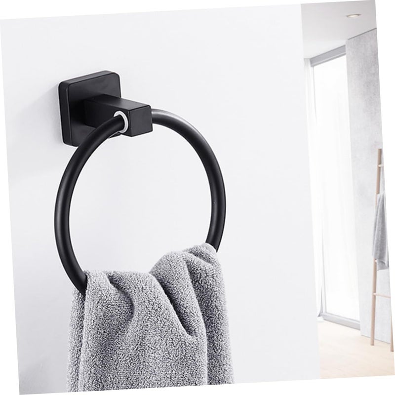 Black Aluminum Towel Ring Holder Wall Mount Rack For Bathroom Easy To Clean Elegant Design - Image 3