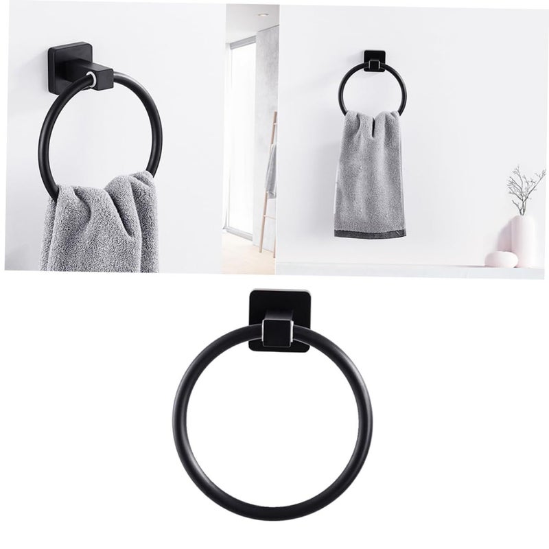 Black Aluminum Towel Ring Holder Wall Mount Rack For Bathroom Easy To Clean Elegant Design - Image 5