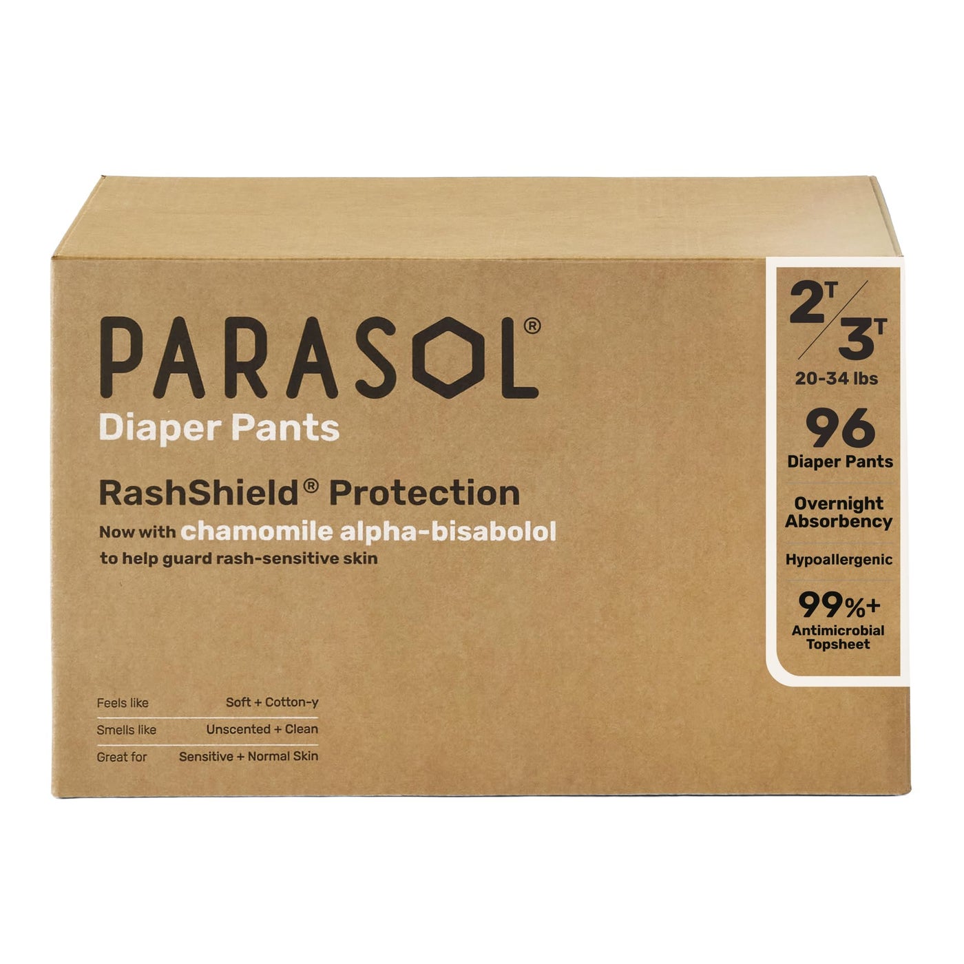 Parasol Clear+Dry Natural Disposable Diaper Pants, RashShield Protection and Active 360 Comfort Wrap, Hypoallergenic Training Diapers, Size 4 (2T-3T), 96 Count