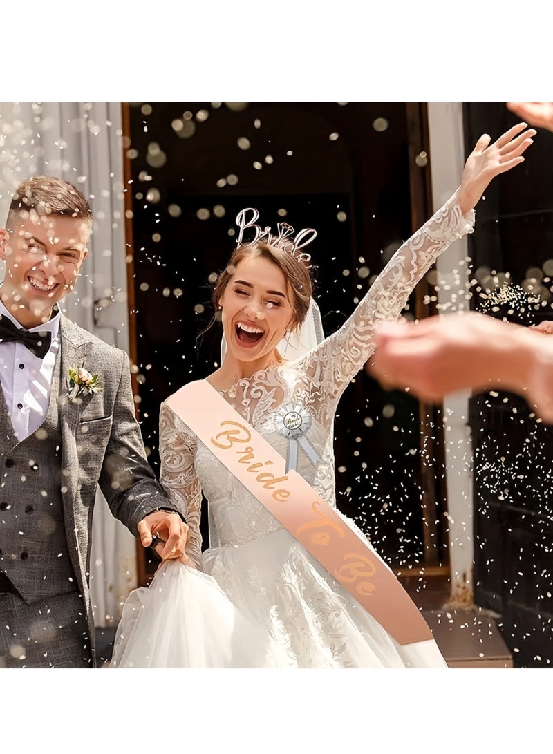 عالم البالونات مجموعة زينة العروس، وشاح العروس، تاج، حجاب العروس مع مشط، تاج من أحجار الراين، لافتة مثبتة مسبقًا، هدايا العروس، بروش، زينة، ملصق زفاف (مجموعة من 5 زينة للعروس) - Image 2