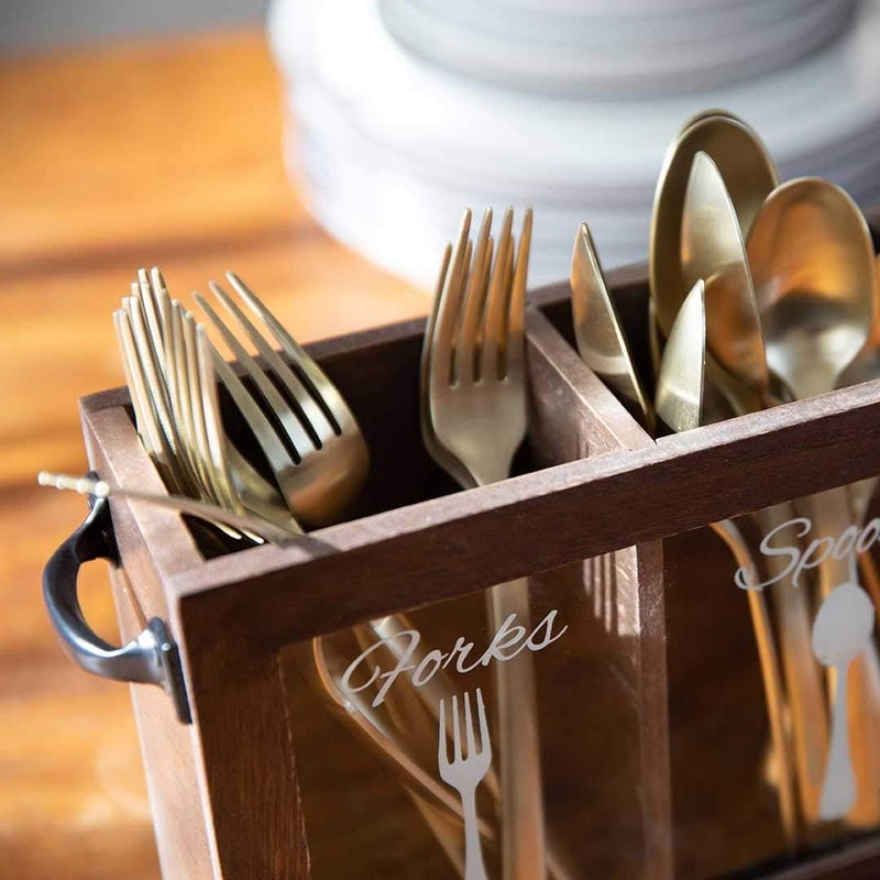 BLU MONACO Espresso Wooden Cutlery  Utensil Caddy  Silverware Organizer Bin for Forks Spoons Knives  Perfect for Kitchen Countertop - Image 5