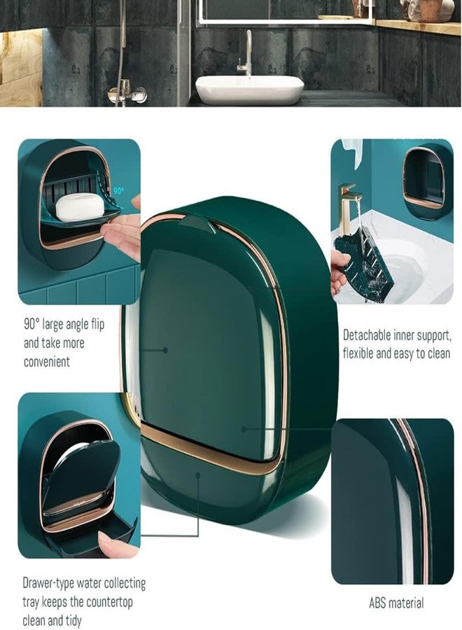 HEXONIQ® Soap Holder with Drain Tray, Waterproof Soap Dish Holder, Keep Soap Bars Dry, Self Adhesive Soap Box Wall Mounted for Shower, Bathroom, Bathtub, 11.6cm x 11.6 cm,Dark Green,Pack of 2 - Image 3