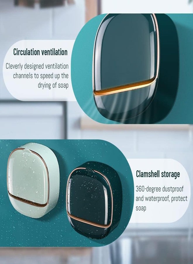 HEXONIQ® Soap Holder with Drain Tray, Waterproof Soap Dish Holder, Keep Soap Bars Dry, Self Adhesive Soap Box Wall Mounted for Shower, Bathroom, Bathtub, 11.6cm x 11.6 cm,Dark Green,Pack of 2 - Image 4
