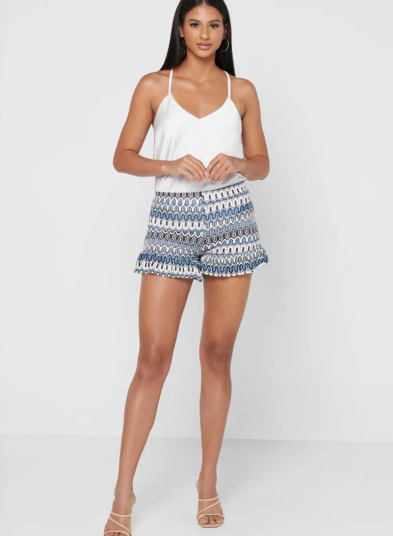 I SAW IT FIRST Blue Abstract Print Frill Hem Short