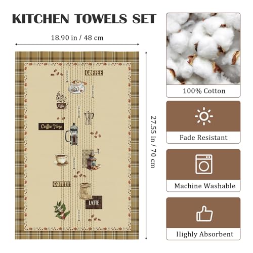 Arquiel Coffee Tea Towels, Rustic Vintage Cotton Kitchen Towel 18.9×27.5 inch, Quick Drying Dish Cloth for Party Anniversary Holiday Decoration, Housewarming Gifts for Mom - Image 4