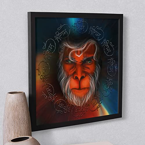 Ritwika's Abstract Wall Art Of Fierce Hanuman Shri Ram Naam in Background Painting With Frame for Home and Office Decor | Size 13.5 x 13.5 Inch, Set of 1 (Multi Colour) - Image 3